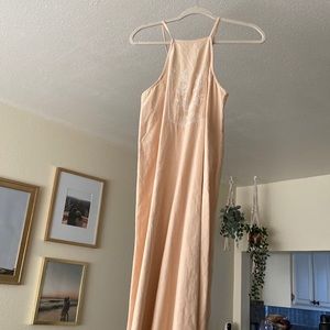 zara midi spaghetti dress in peach